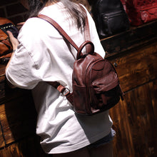 Load image into Gallery viewer, Vintage Ladies Mini Brown Leather Backpack Purse Small Leather Backpacks for Women
