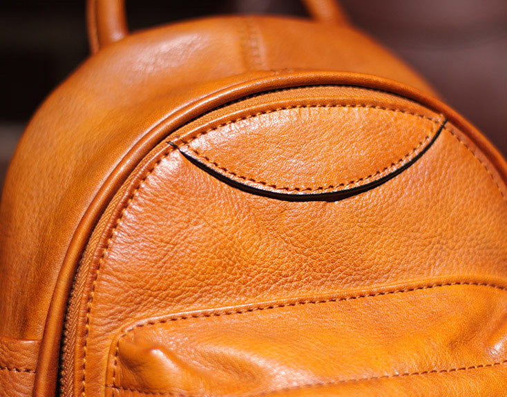 Vintage Ladies Mini Brown Leather Backpack Purse Small Leather Backpacks for Women