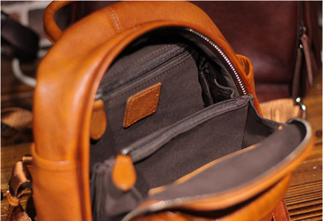 Vintage Ladies Mini Brown Leather Backpack Purse Small Leather Backpacks for Women