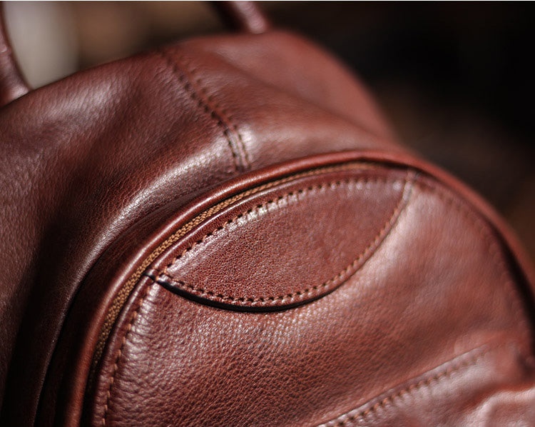 Vintage Ladies Mini Brown Leather Backpack Purse Small Leather Backpacks for Women