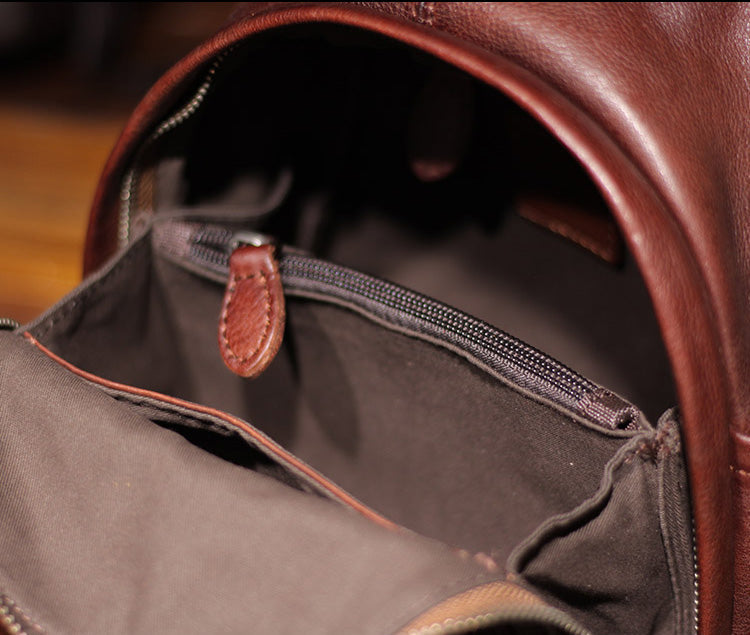 Vintage Ladies Mini Brown Leather Backpack Purse Small Leather Backpacks for Women