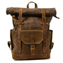 Load image into Gallery viewer, Features of your Vintage Roll Top Backpack
