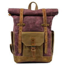 Load image into Gallery viewer, Features of your Vintage Roll Top Backpack
