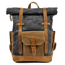 Load image into Gallery viewer, Features of your Vintage Roll Top Backpack
