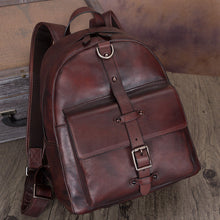 Load image into Gallery viewer, Handmade Womens Black Leather Backpack Purse Book Bags for Women
