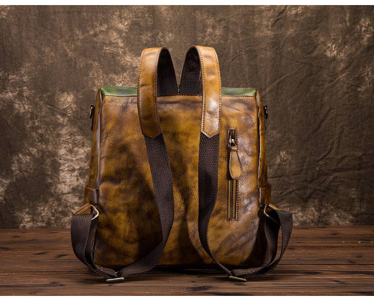 Vintage Womens Small Leather Backpack Purse With Headphone Cable Hole leather Rucksack Bag For Women