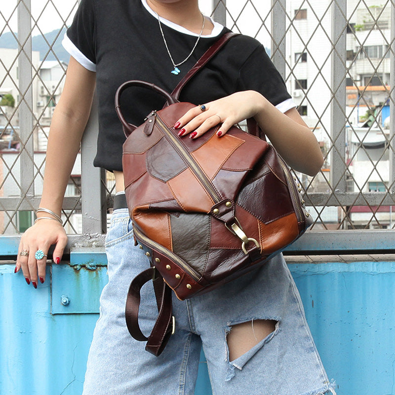 Vintage Womens Leather Western Backpack Purse Ladies Rucksack Bag For Women