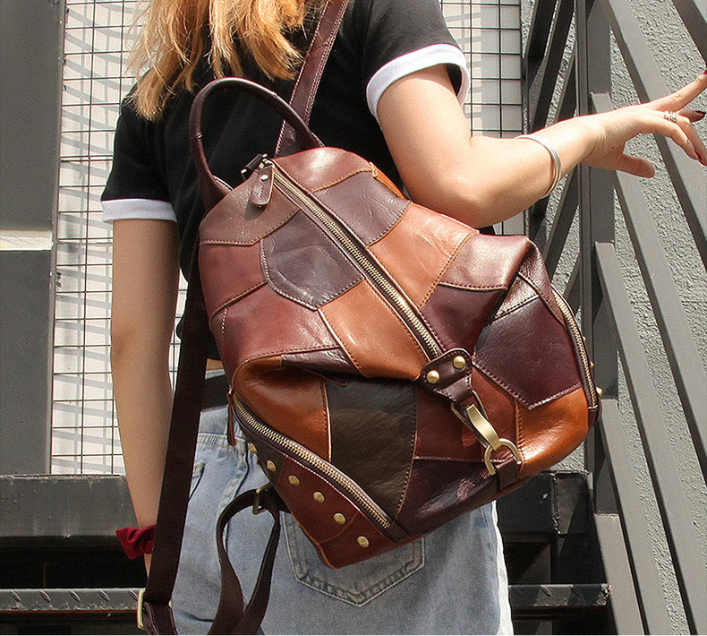 Vintage Womens Leather Western Backpack Purse Ladies Rucksack Bag For Women