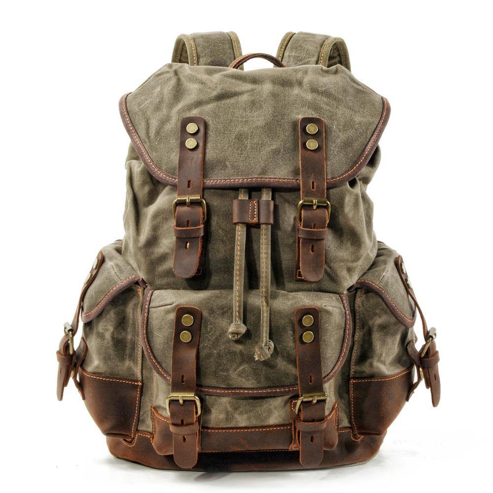 Vintage Canvas Backpack Waterproof Traveling Hiking Rucksack