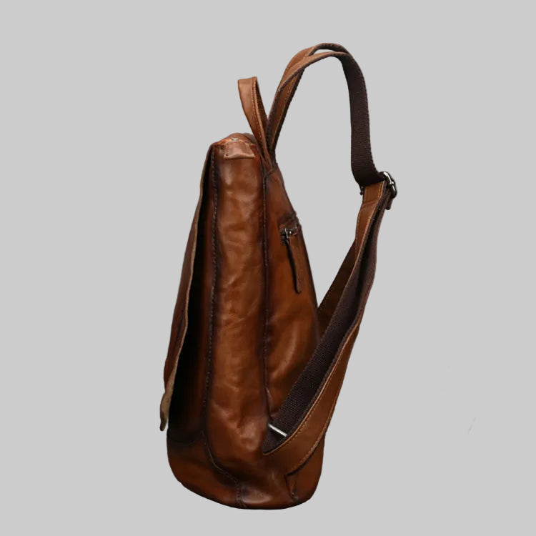 Vintage Embossed Feather Top Grain Leather Backpack