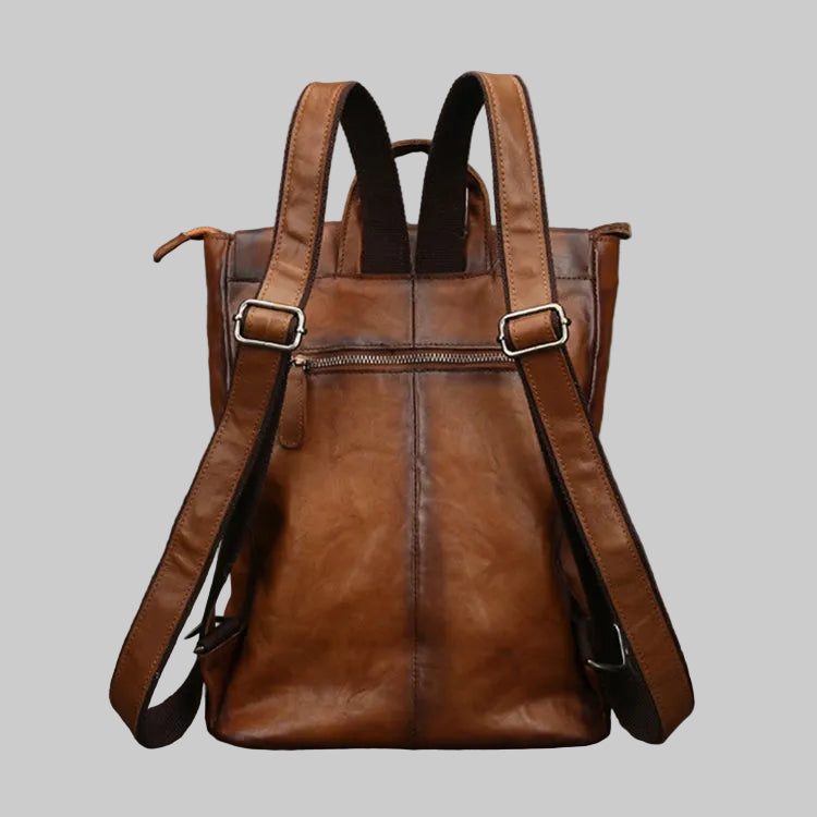 Vintage Embossed Feather Top Grain Leather Backpack