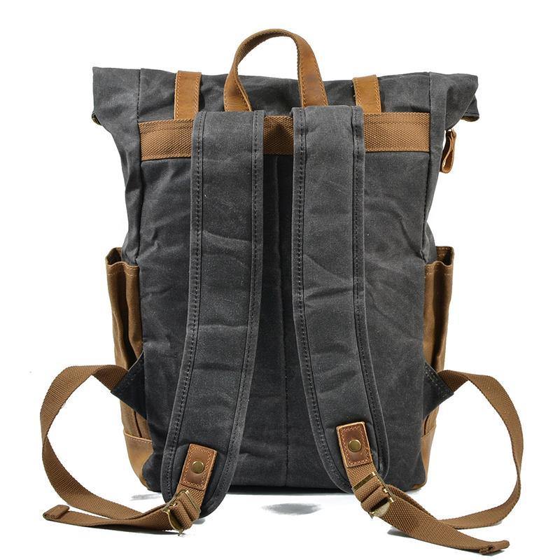 Waterproof College Weekend Travel Laptops Waxed Canvas Leather Roll top Backpack