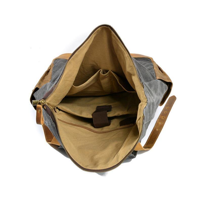Waterproof College Weekend Travel Laptops Waxed Canvas Leather Roll top Backpack