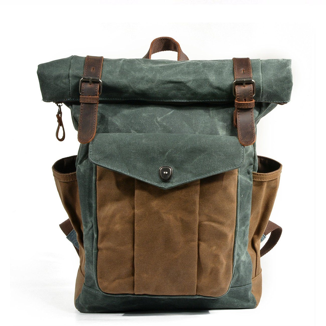 Natural Vintage Waxed Canvas Roll Top Backpack