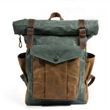 Load image into Gallery viewer, Natural Vintage Waxed Canvas Roll Top Backpack
