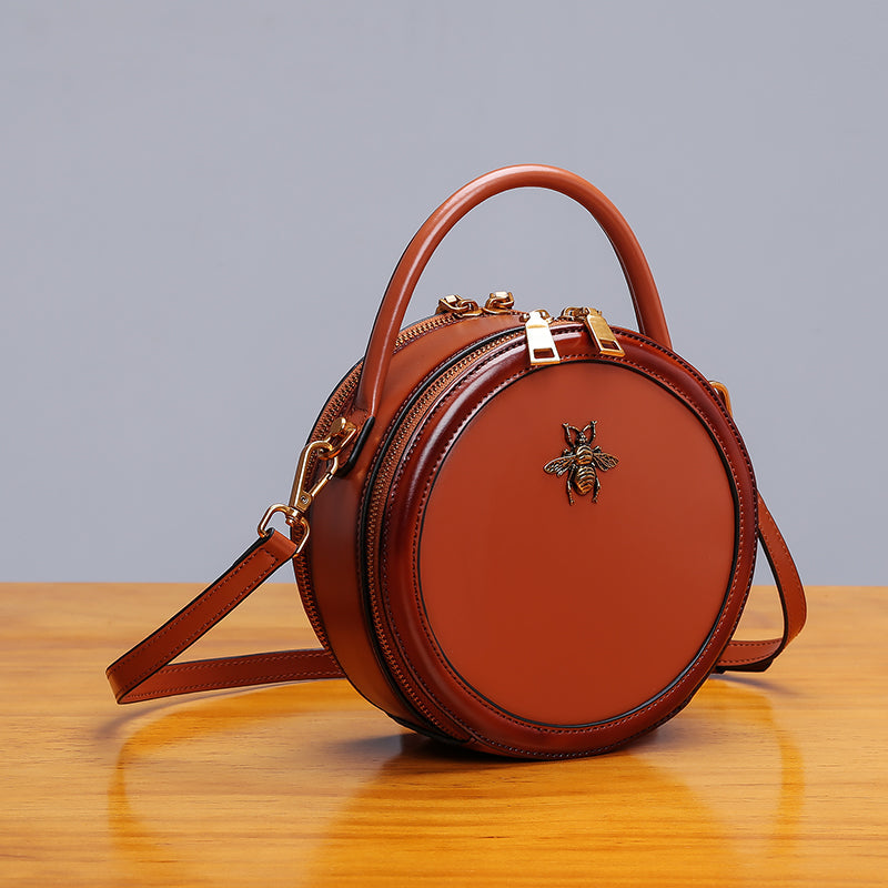 Bee Leather Circle Bag Crossbody Bags Shoulder Bag Purses for Women