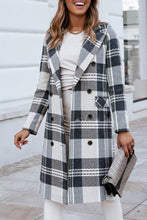 Load image into Gallery viewer, Herringbone Plaid Wide Collar Double Breasted Overcoat
