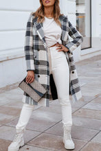 Load image into Gallery viewer, Herringbone Plaid Wide Collar Double Breasted Overcoat
