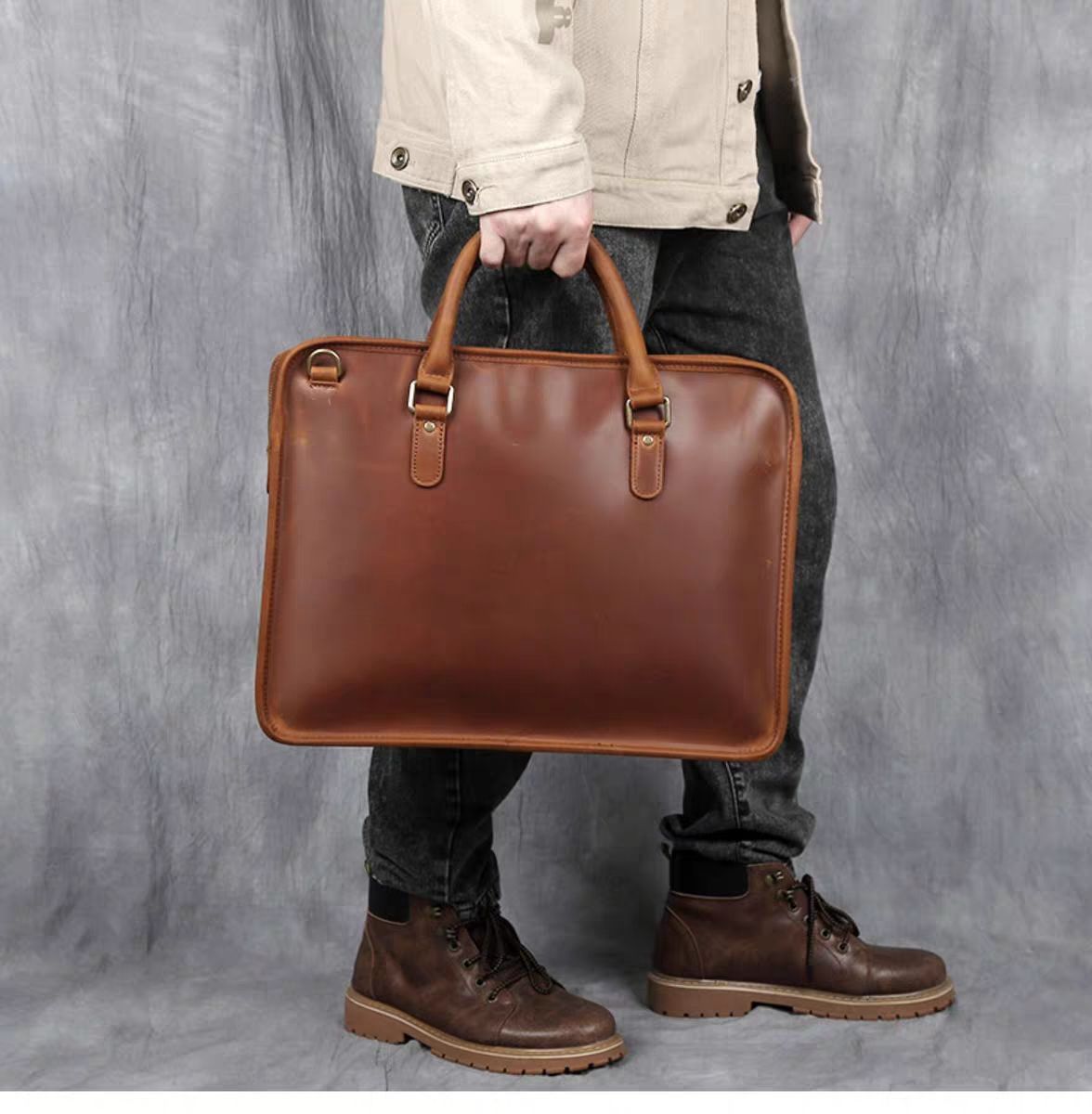 Hemming Leather Laptop Bag Vintage Leather Briefcase