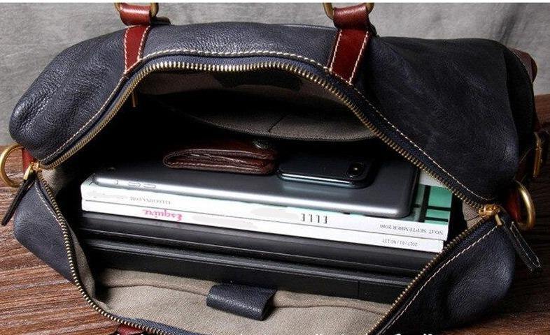 Color Block Full Grain Leather Travel Bag