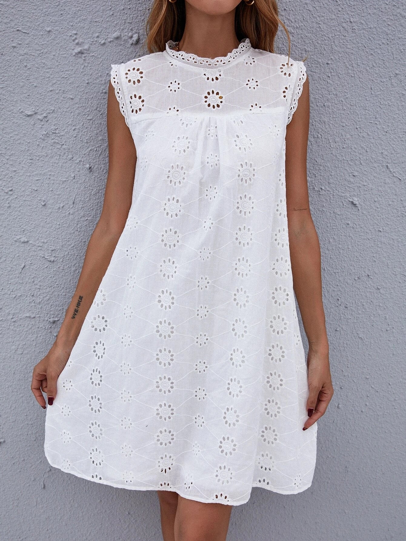 Casual Sleeveless Simples Lace Mini Dress