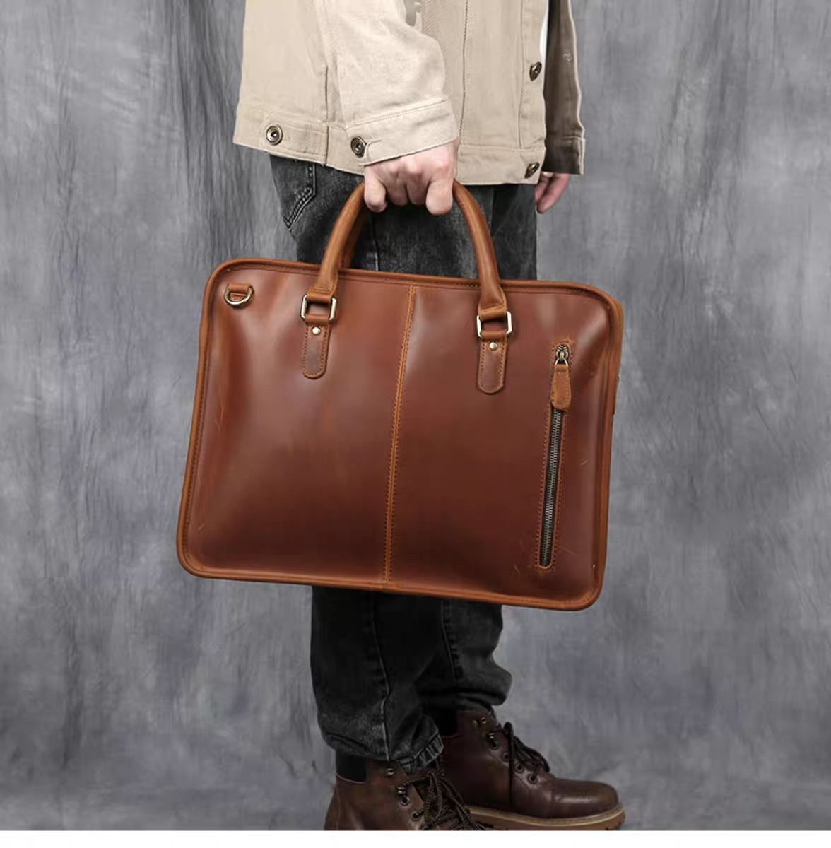 Hemming Leather Laptop Bag Vintage Leather Briefcase