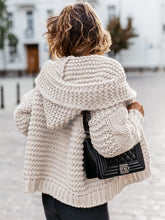 Load image into Gallery viewer, Beige Hooded Long Sleeve Oversize Fashion Cardigan Sweater
