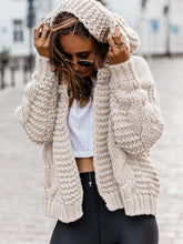 Load image into Gallery viewer, Beige Hooded Long Sleeve Oversize Fashion Cardigan Sweater
