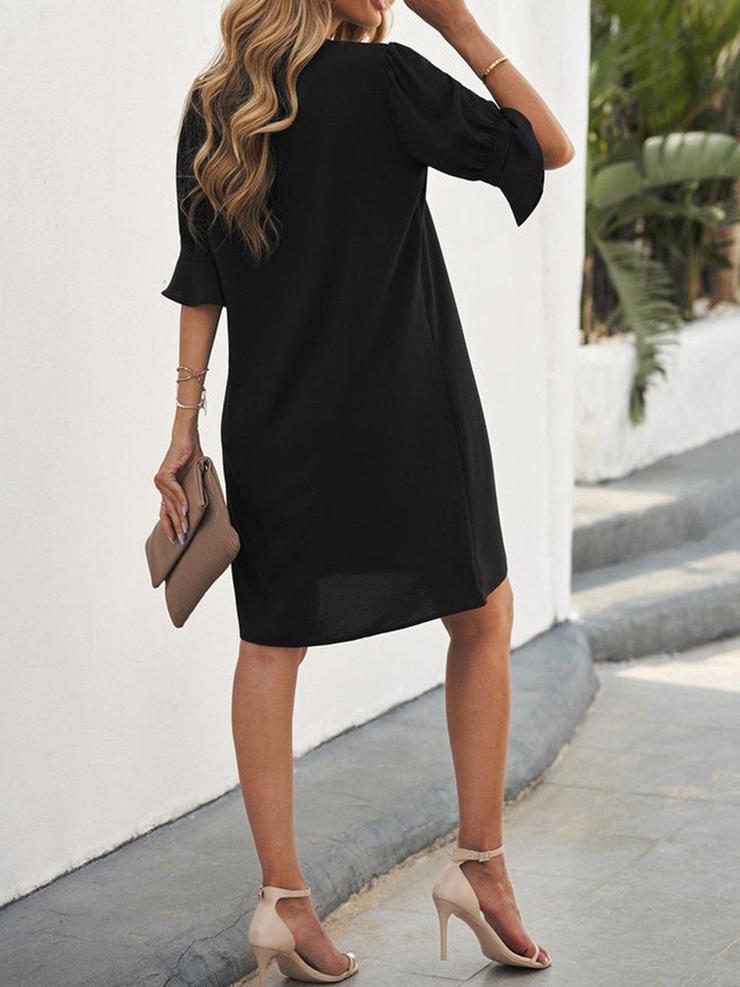 Basic Black V-Neck Short Sleeve Mini Dress