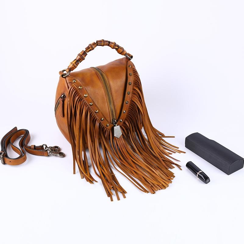 Womens Boho Leather Fringe Crossbody Handbags Small Purses Bags for Women