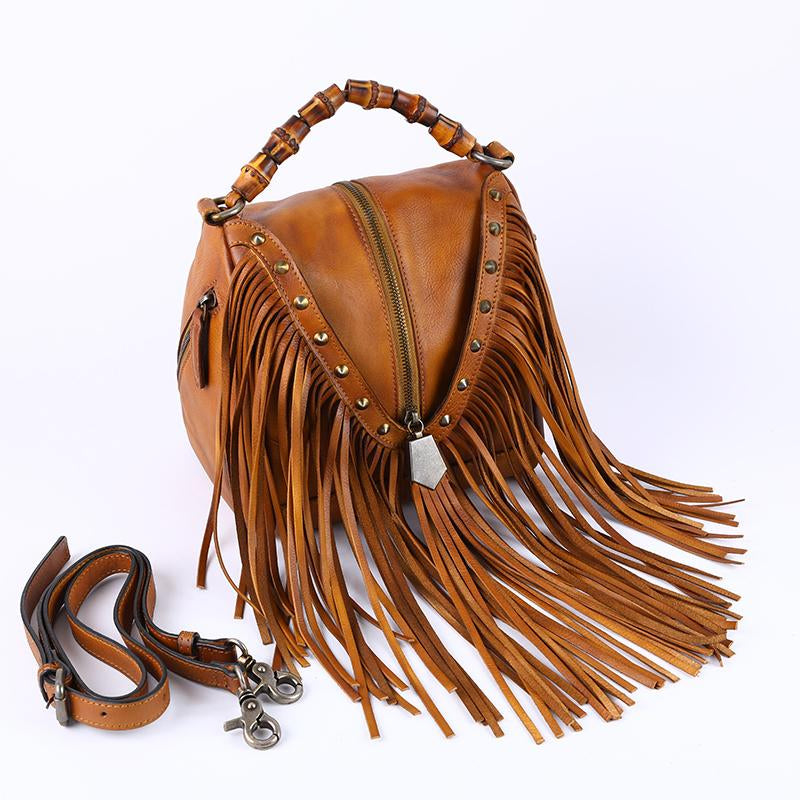 Womens Boho Leather Fringe Crossbody Handbags Small Purses Bags for Women