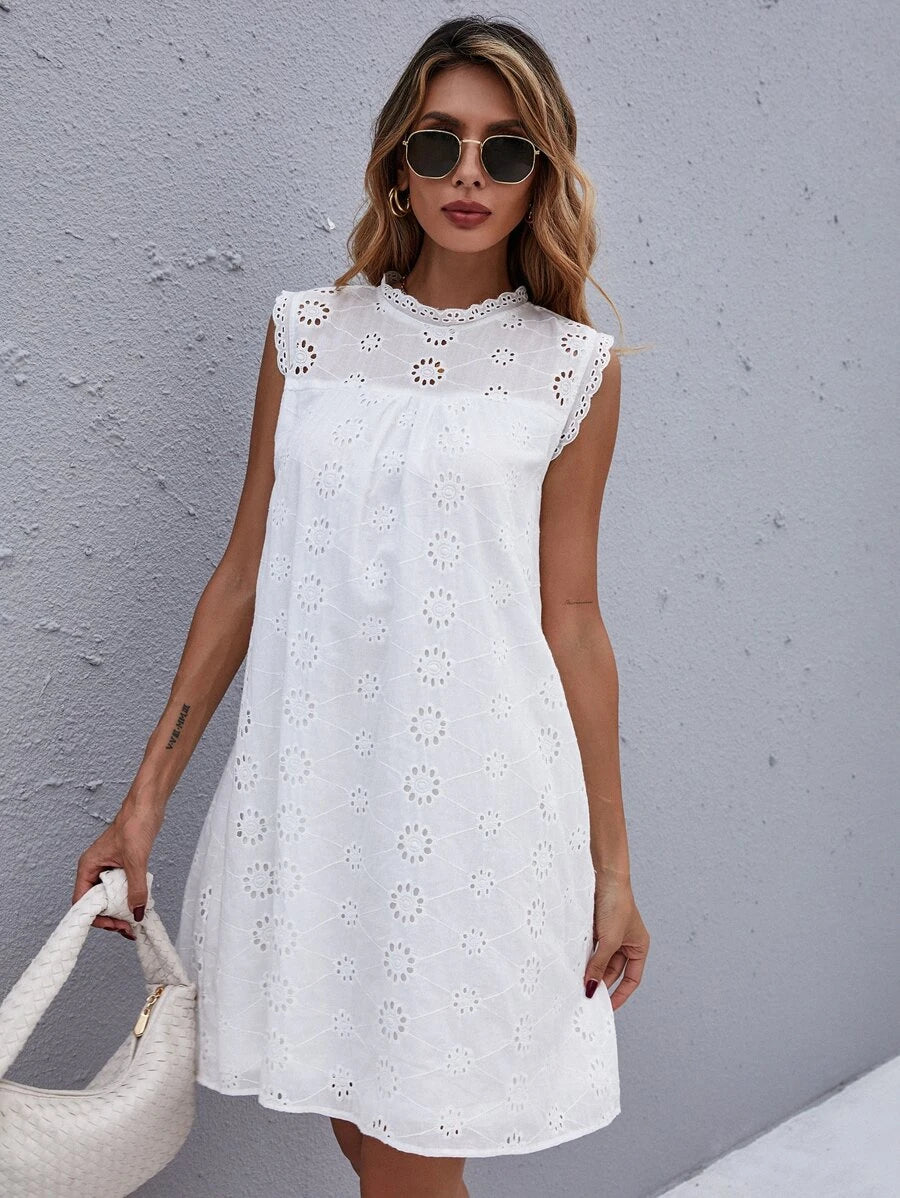 Casual Sleeveless Simples Lace Mini Dress