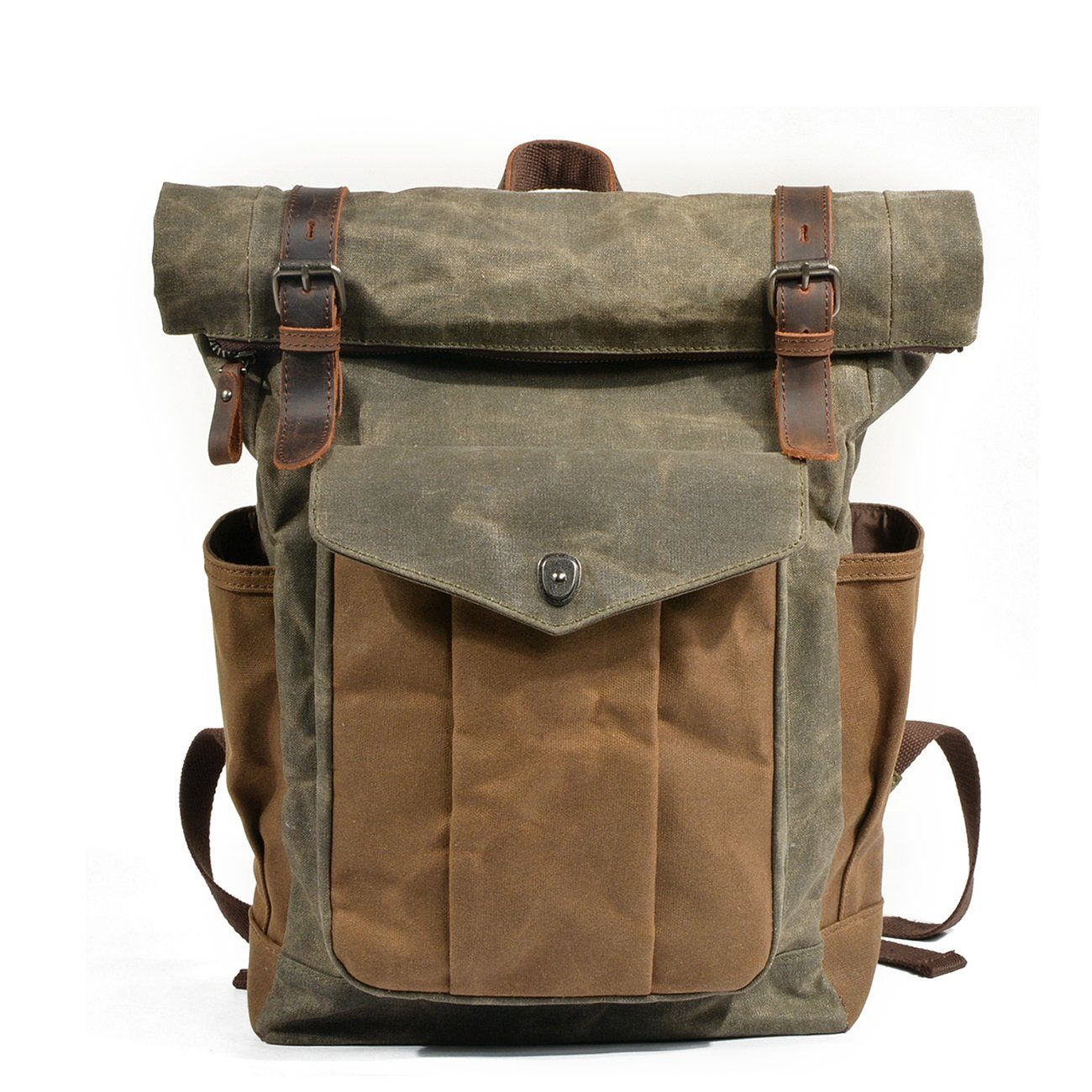 Natural Vintage Waxed Canvas Roll Top Backpack