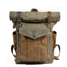 Load image into Gallery viewer, Natural Vintage Waxed Canvas Roll Top Backpack
