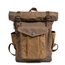 Load image into Gallery viewer, Natural Vintage Waxed Canvas Roll Top Backpack
