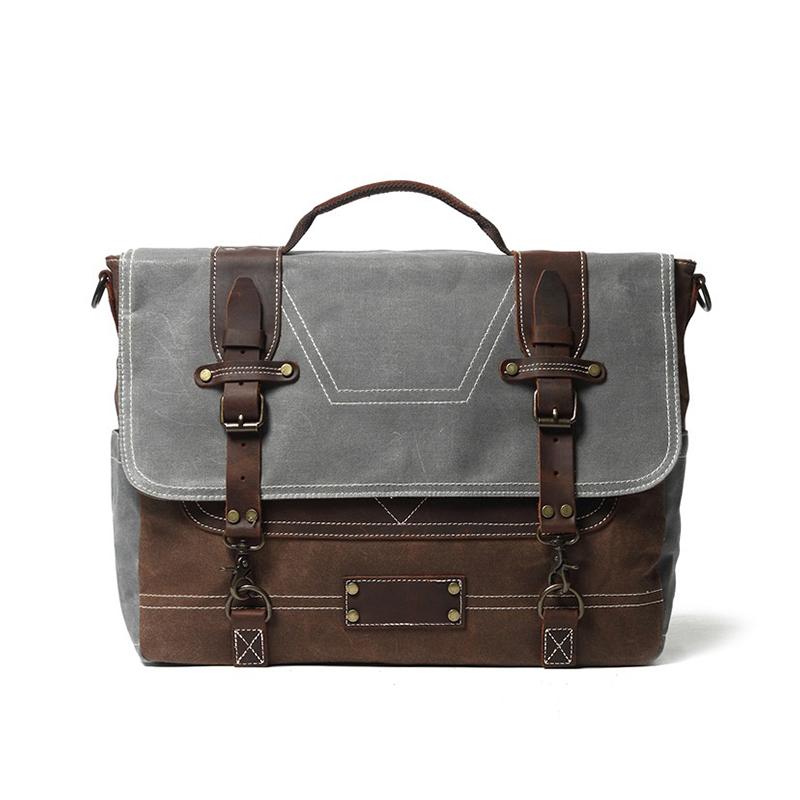 Leather Patchwock Canvas Handbag Shoulder Bag