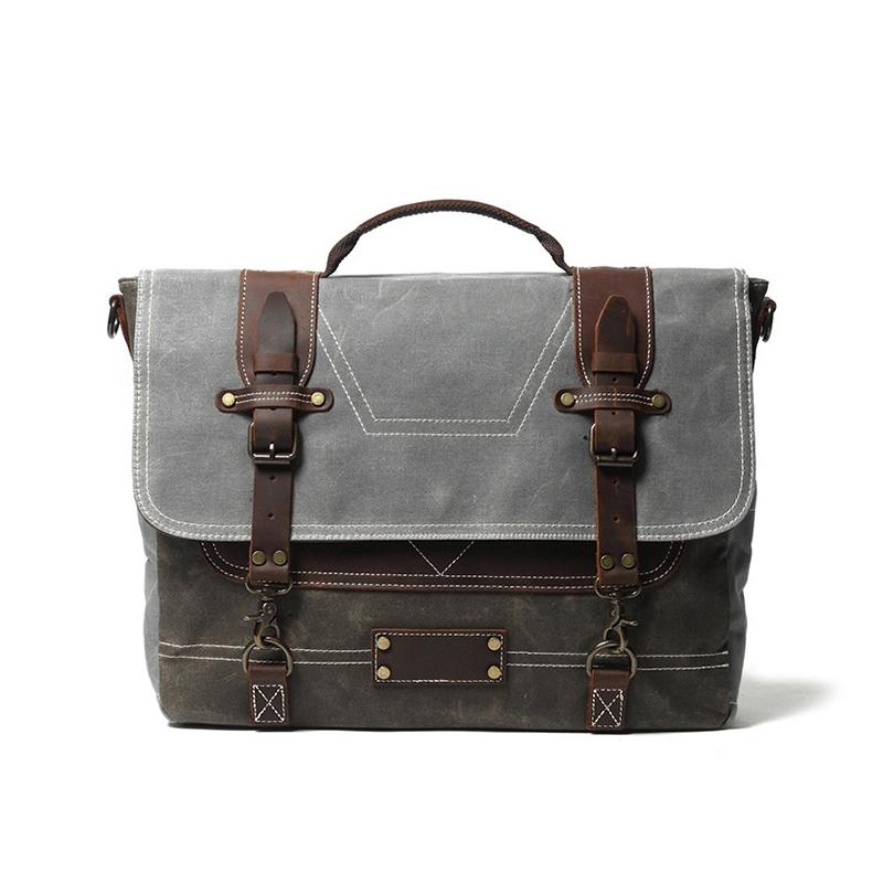 Leather Patchwock Canvas Handbag Shoulder Bag