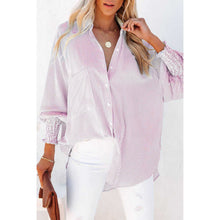Load image into Gallery viewer, Blue Smocked Cuffed Striped Boyfriend Shirt With Pocket
