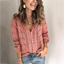 Load image into Gallery viewer, Pink V-neck Long Sleeve Buttons Down Sweater
