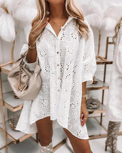 Load image into Gallery viewer, White Collar Half Sleeve Hollow Out Lace Mini Dress
