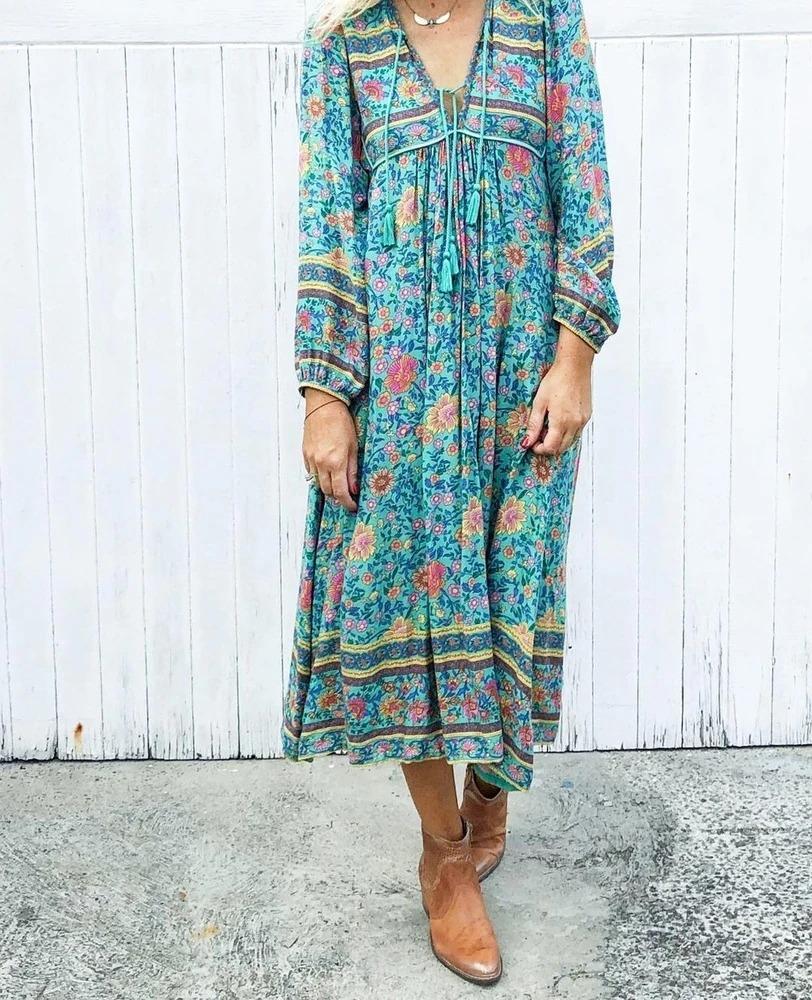 Boho Long Sleeves Floral Loose Midi Dress