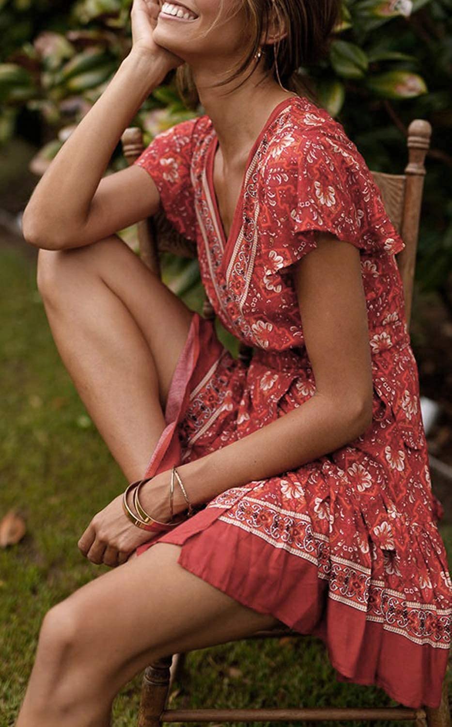 Floral Print Ruffle Beach Mini Dress