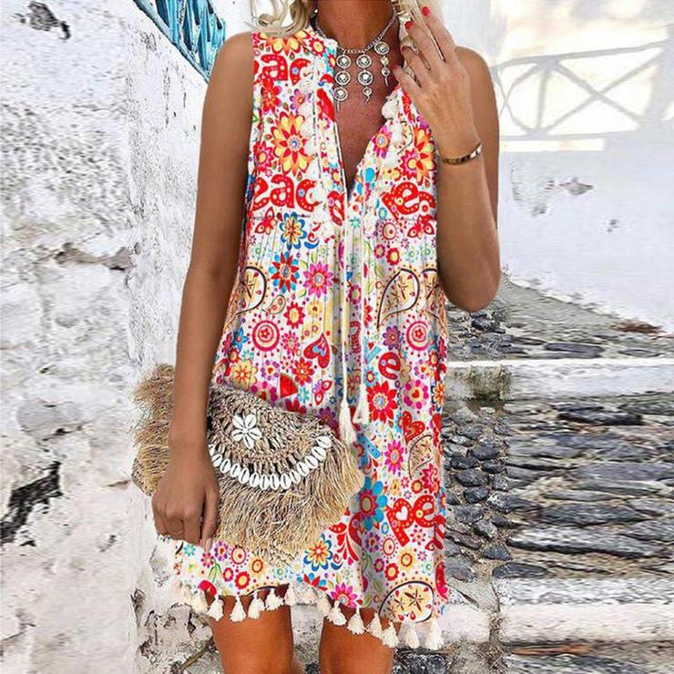 Romantic Print Sleeveless Mini Dress