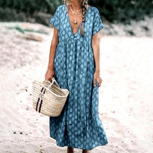 Load image into Gallery viewer, Blue Short Sleeve Geo Print Midi Dress
