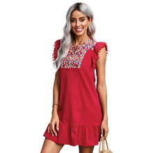 Load image into Gallery viewer, Red Embrodery Flutter Sleeve Mini Dress
