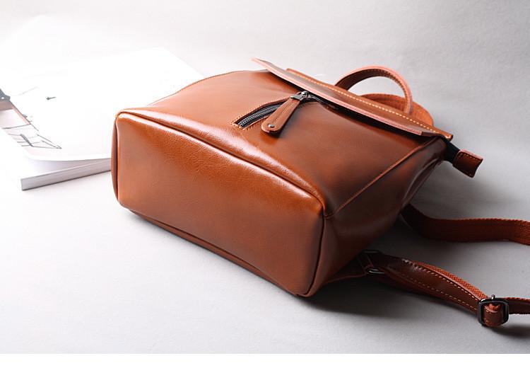 Brown Zipper Convertible Leather Backpack
