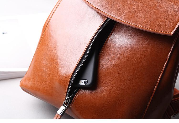 Brown Zipper Convertible Leather Backpack