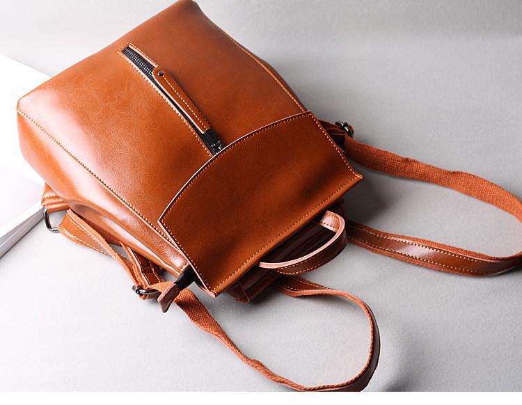 Brown Zipper Convertible Leather Backpack