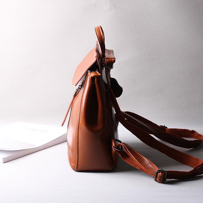 Brown Zipper Convertible Leather Backpack