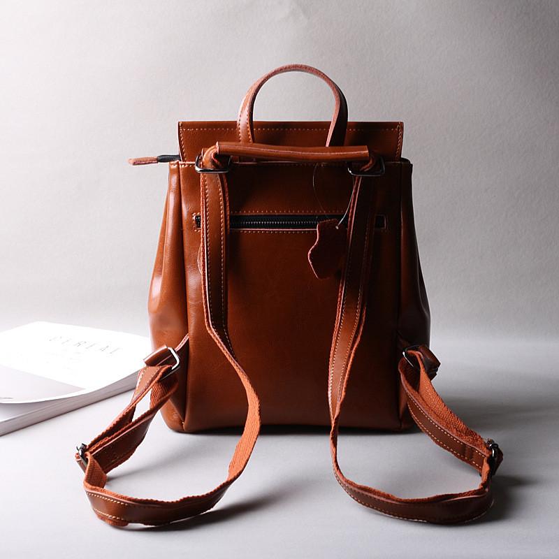 Brown Zipper Convertible Leather Backpack